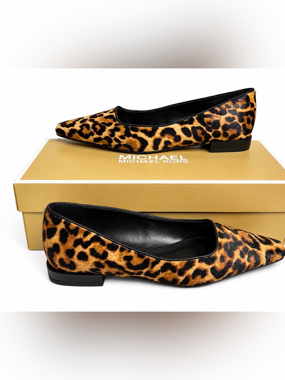 Michael Kors Darrah Ballet Flats Leopard Calf Hair Pony Hair Pointed Toe 7M NIB